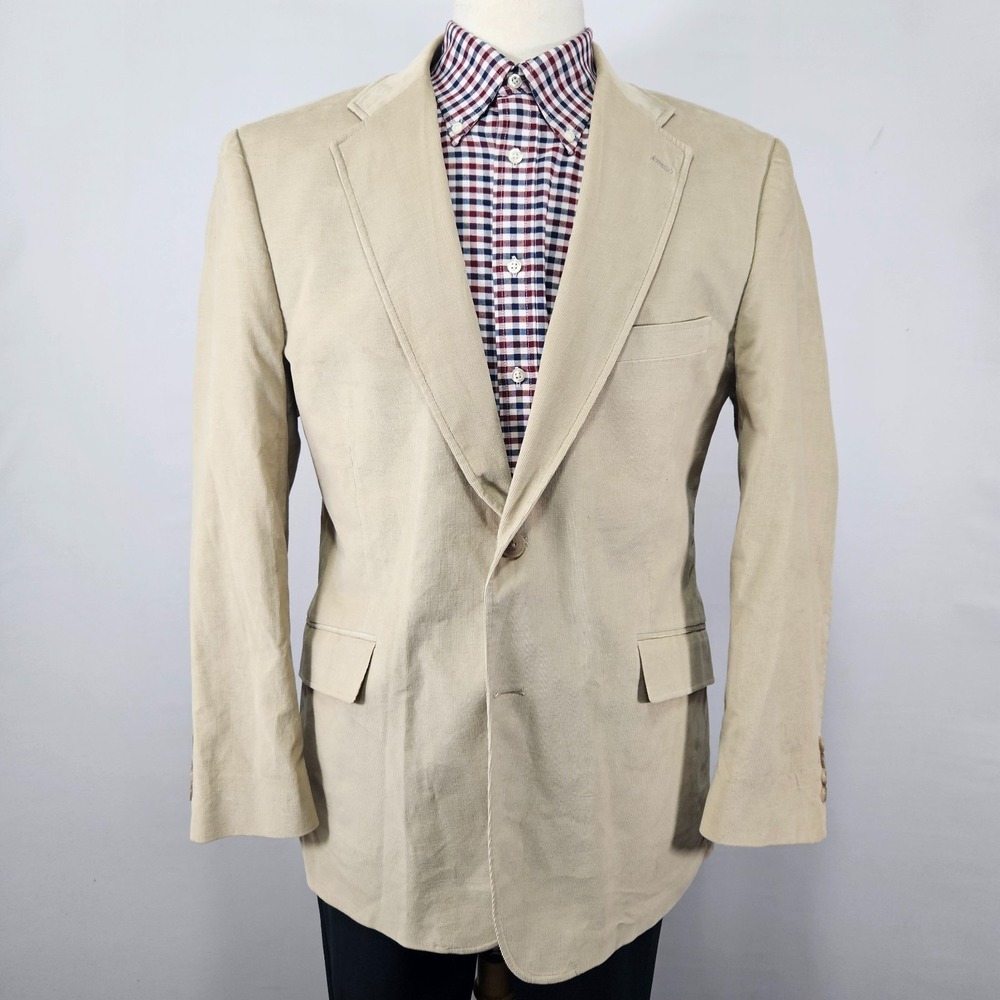 J.Ferrar Men's Sport Coat Blazer Two Button Beige Corduroy Cotton Large 42-44